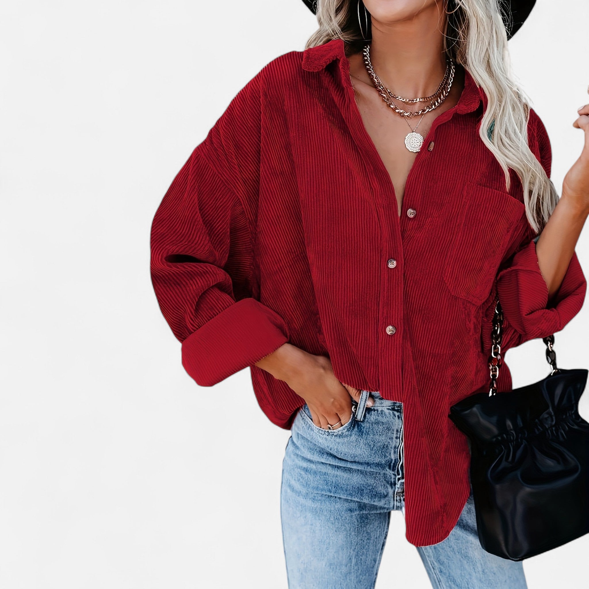 Renvieri | Surchemise Femme Oversize en Velours Côtelé – Élégance Décontractée