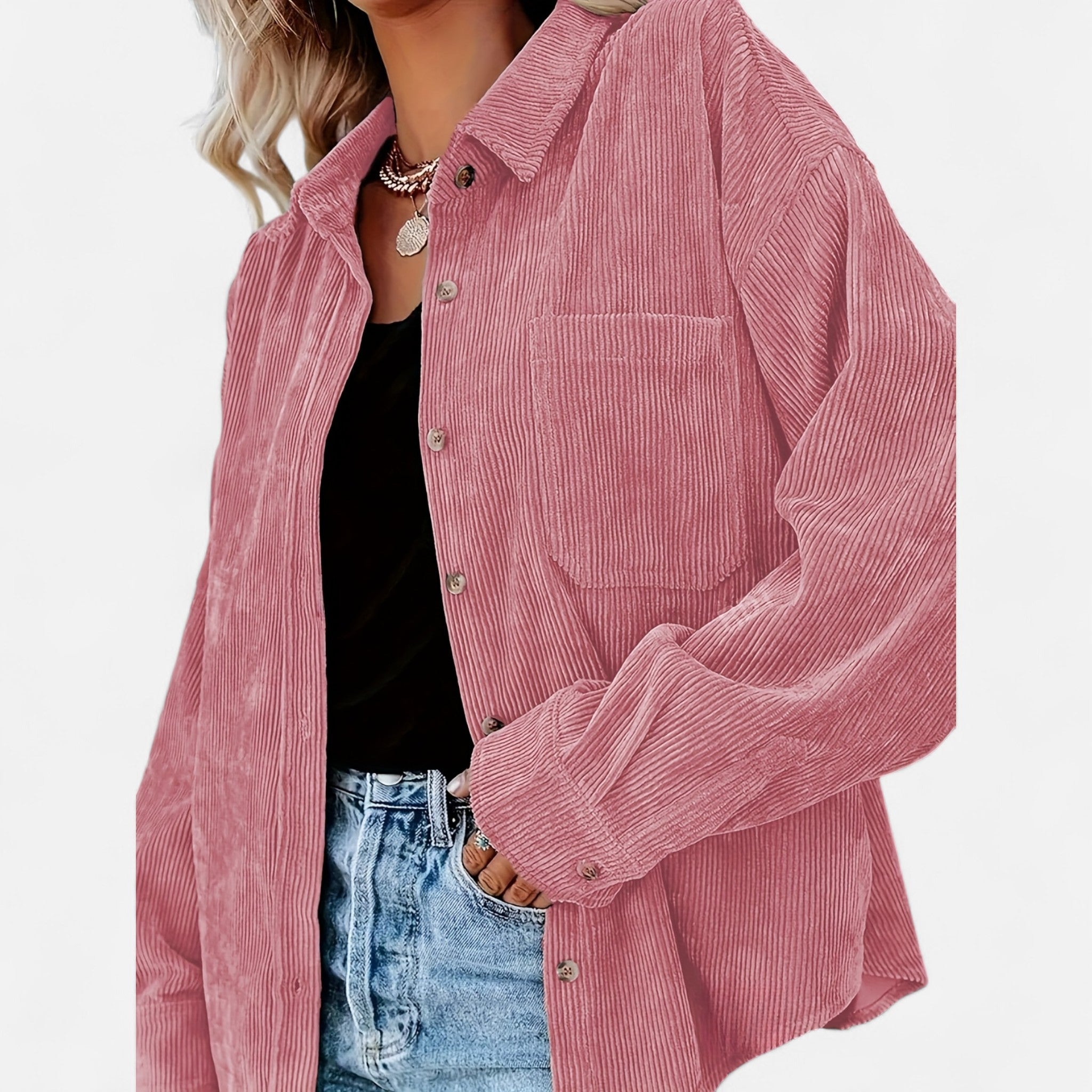 Renvieri | Surchemise Femme Oversize en Velours Côtelé – Élégance Décontractée