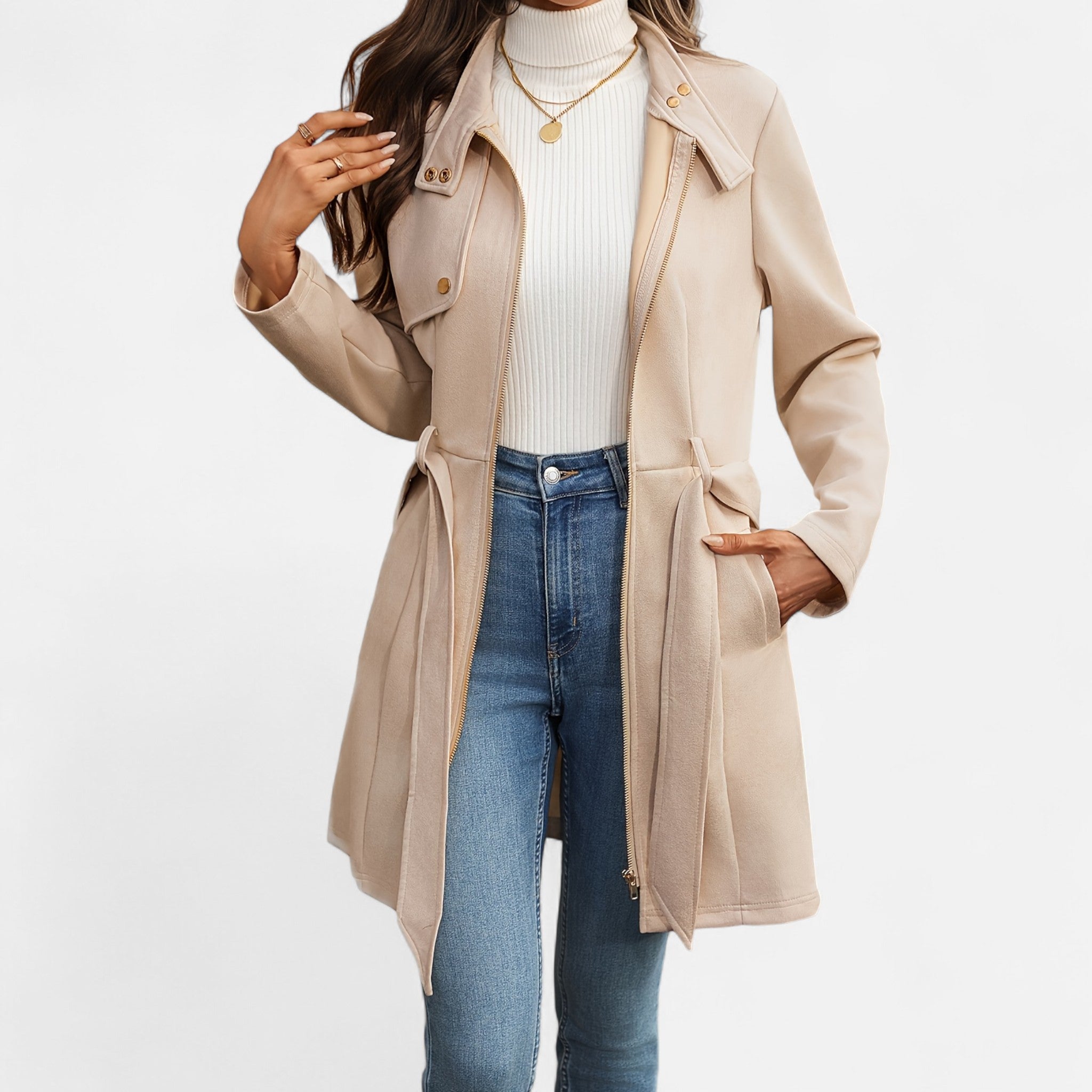 Renvieri | Trench Mi-Long Femme – Élégance Contemporaine et Lignes Pures