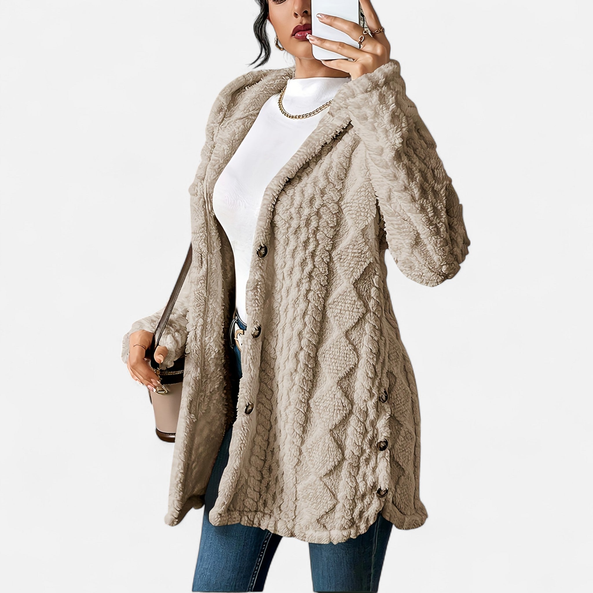 Renvieri | Manteau en Jacquard à Capuche – Élégance d’Hiver