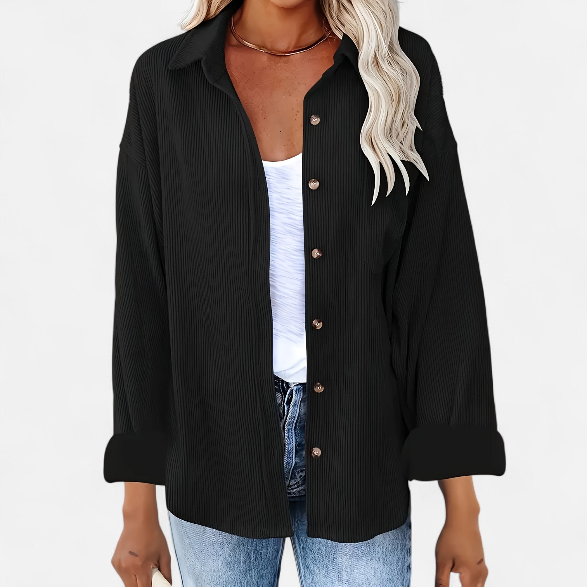 Renvieri | Surchemise Femme Oversize en Velours Côtelé – Élégance Décontractée