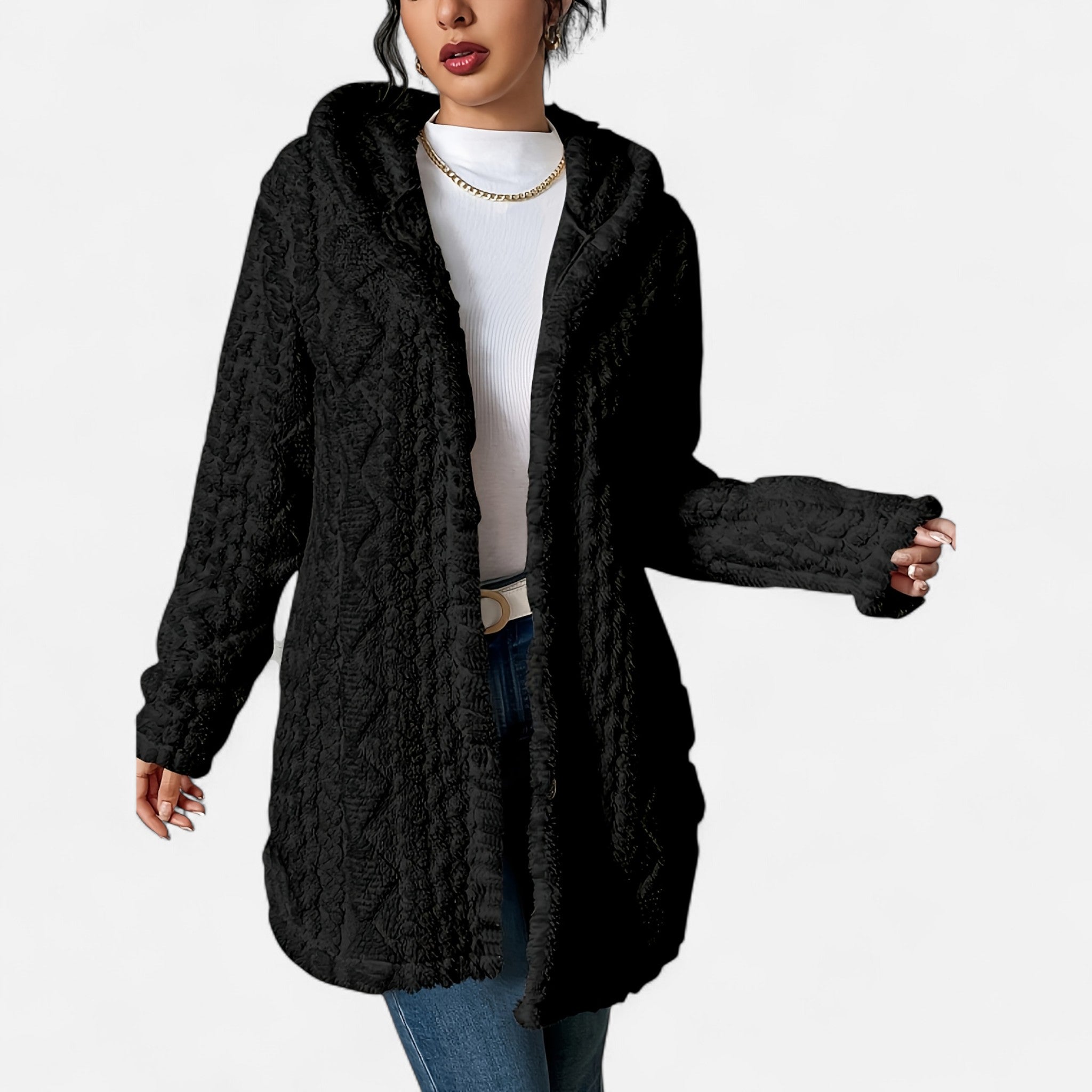 Renvieri | Manteau en Jacquard à Capuche – Élégance d’Hiver