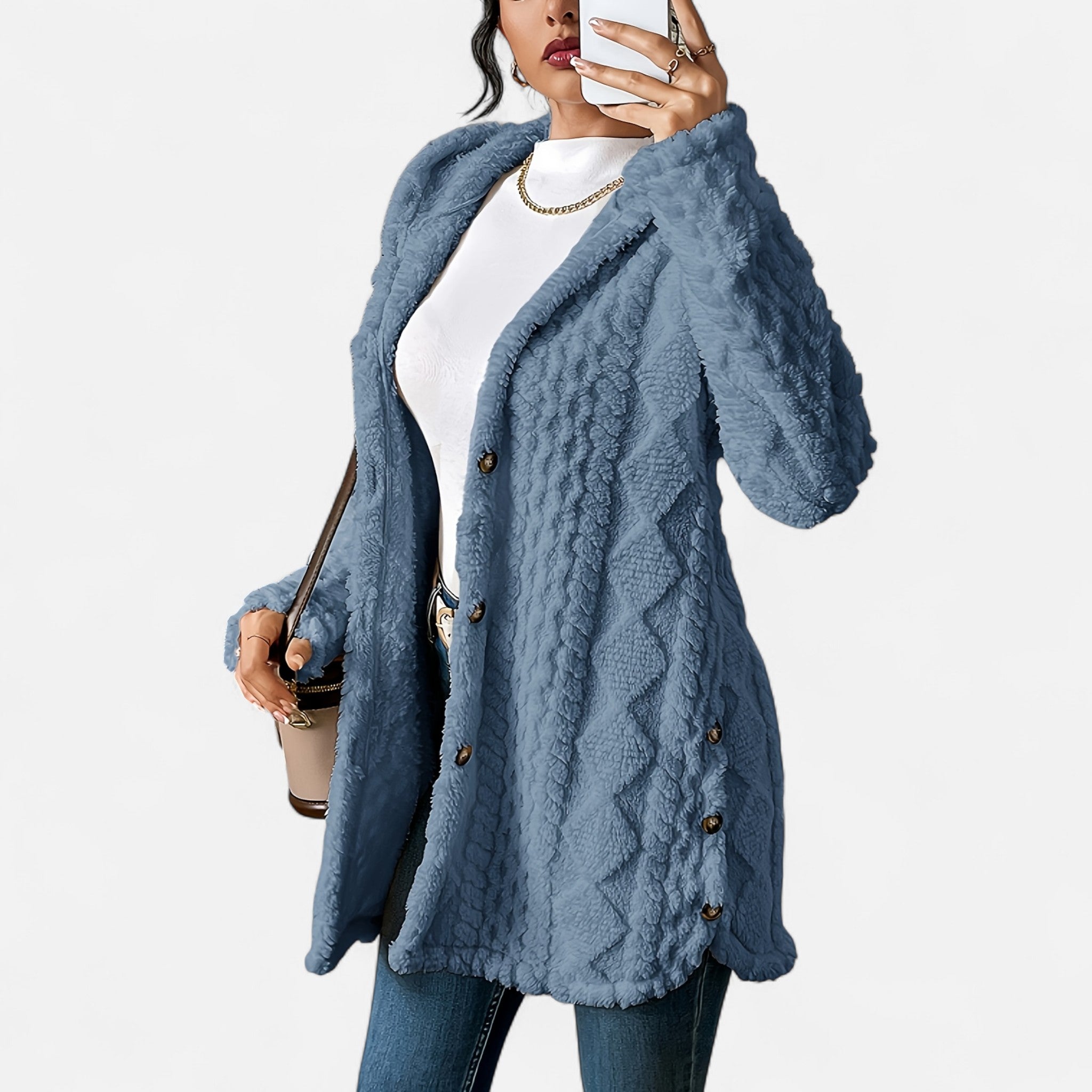 Renvieri | Manteau en Jacquard à Capuche – Élégance d’Hiver