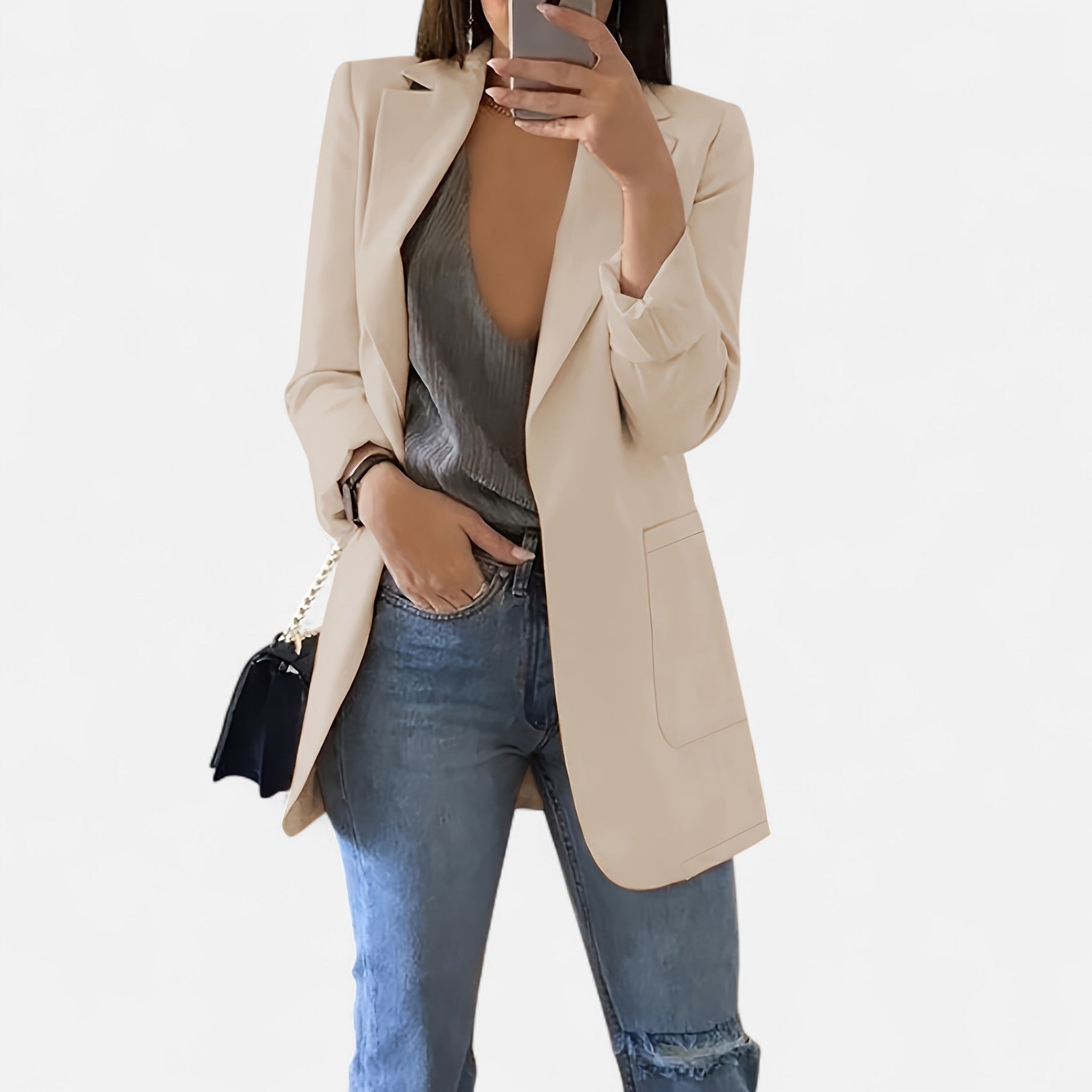 Renvieri | Blazer Croisé Bleu Poudré – Élégance Moderne