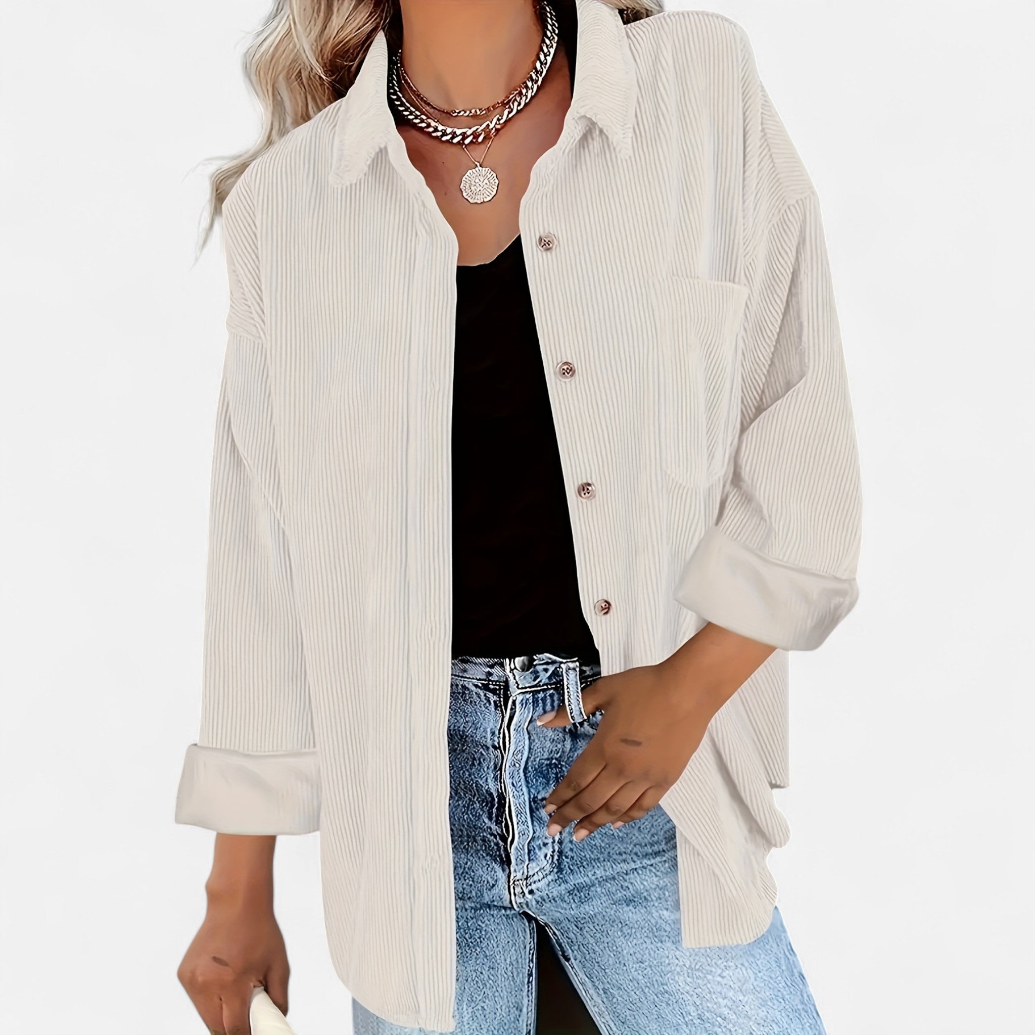 Renvieri | Surchemise Femme Oversize en Velours Côtelé – Élégance Décontractée