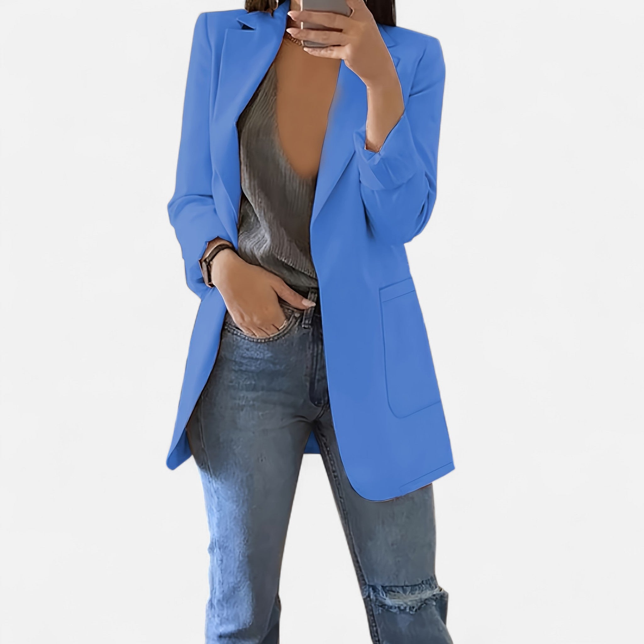 Renvieri | Blazer Croisé Bleu Poudré – Élégance Moderne