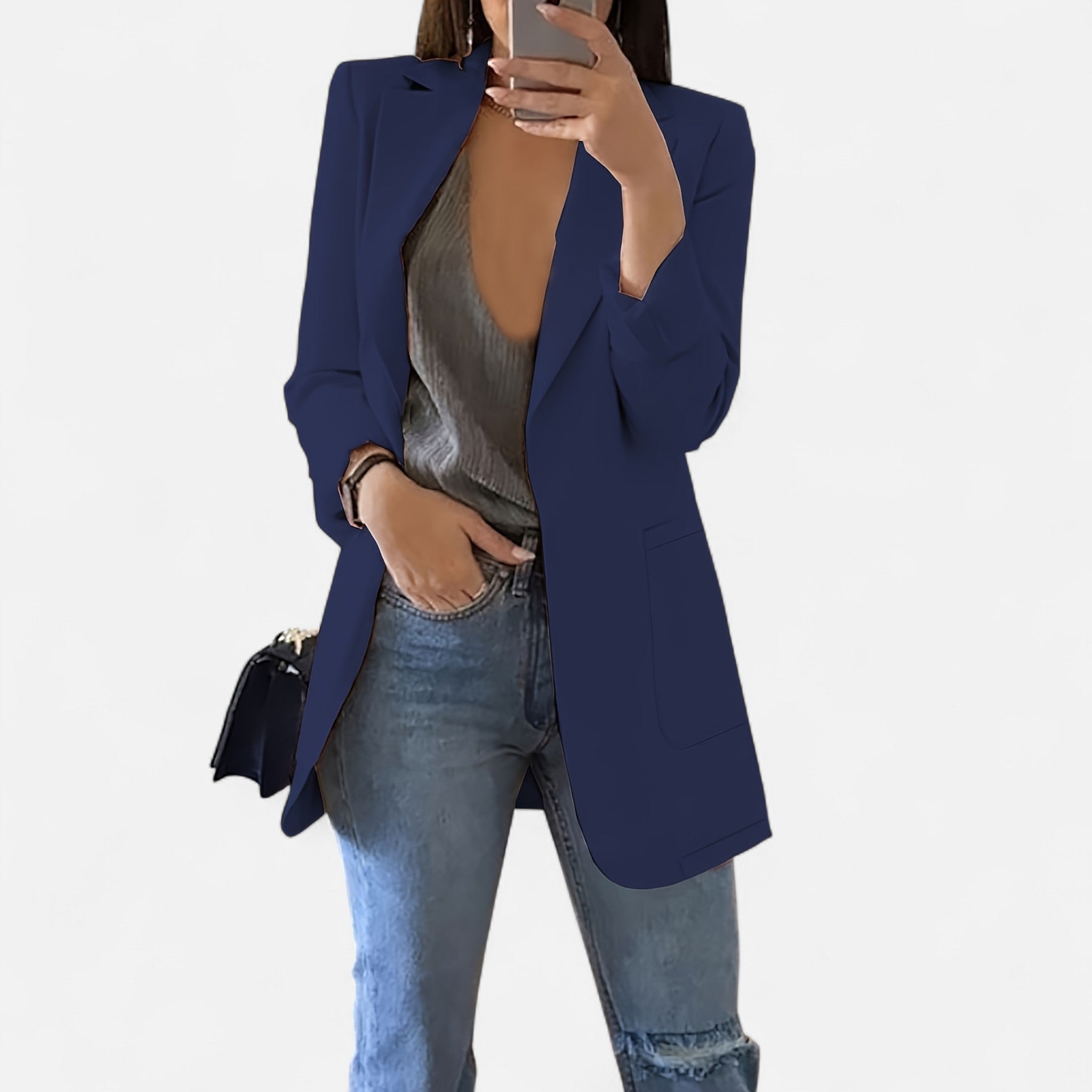 Renvieri | Blazer Croisé Bleu Poudré – Élégance Moderne