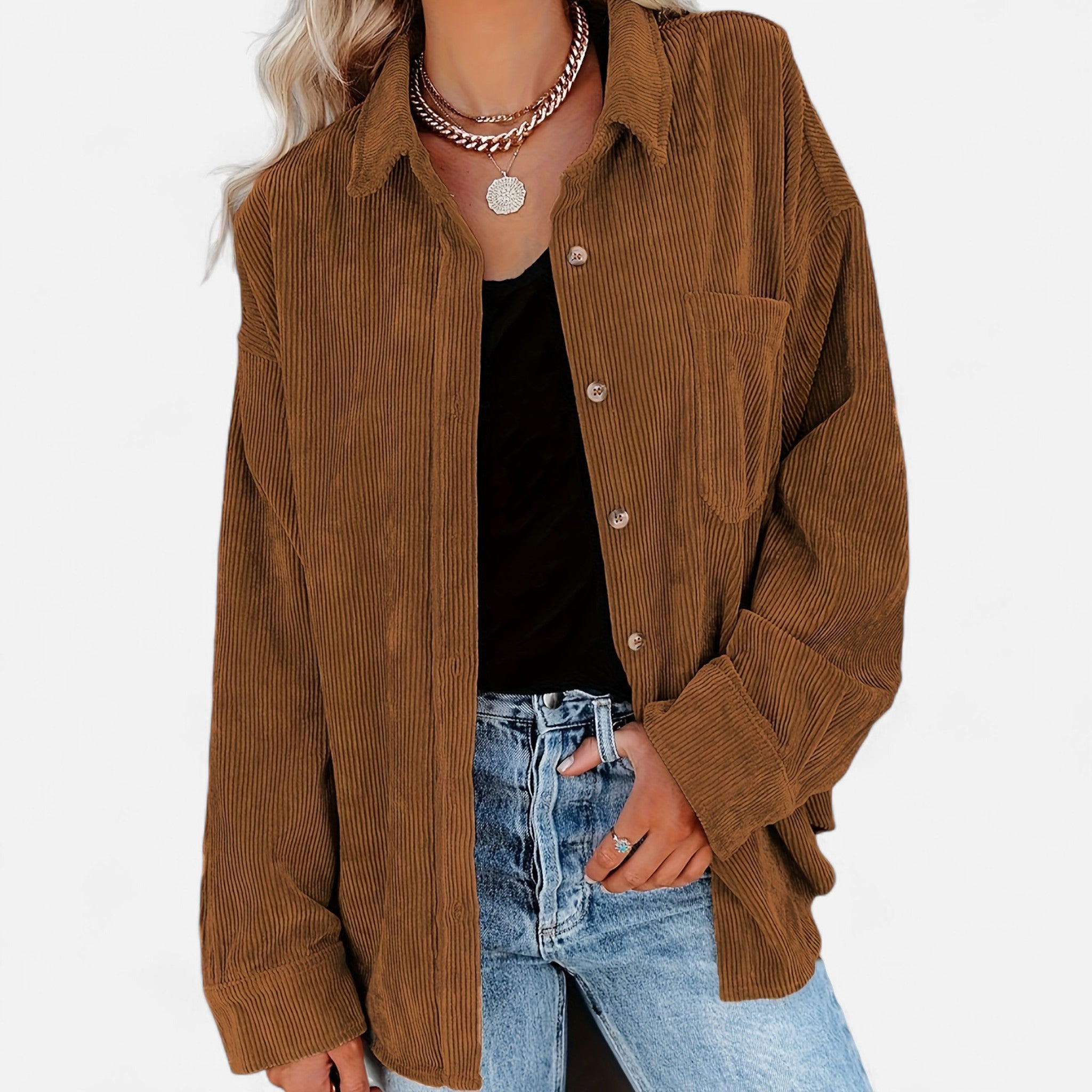 Renvieri | Surchemise Femme Oversize en Velours Côtelé – Élégance Décontractée