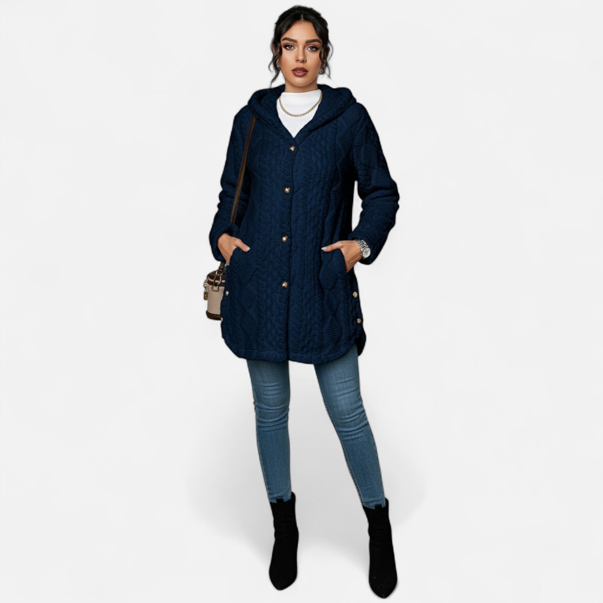 Renvieri | Manteau en Jacquard à Capuche – Élégance d’Hiver