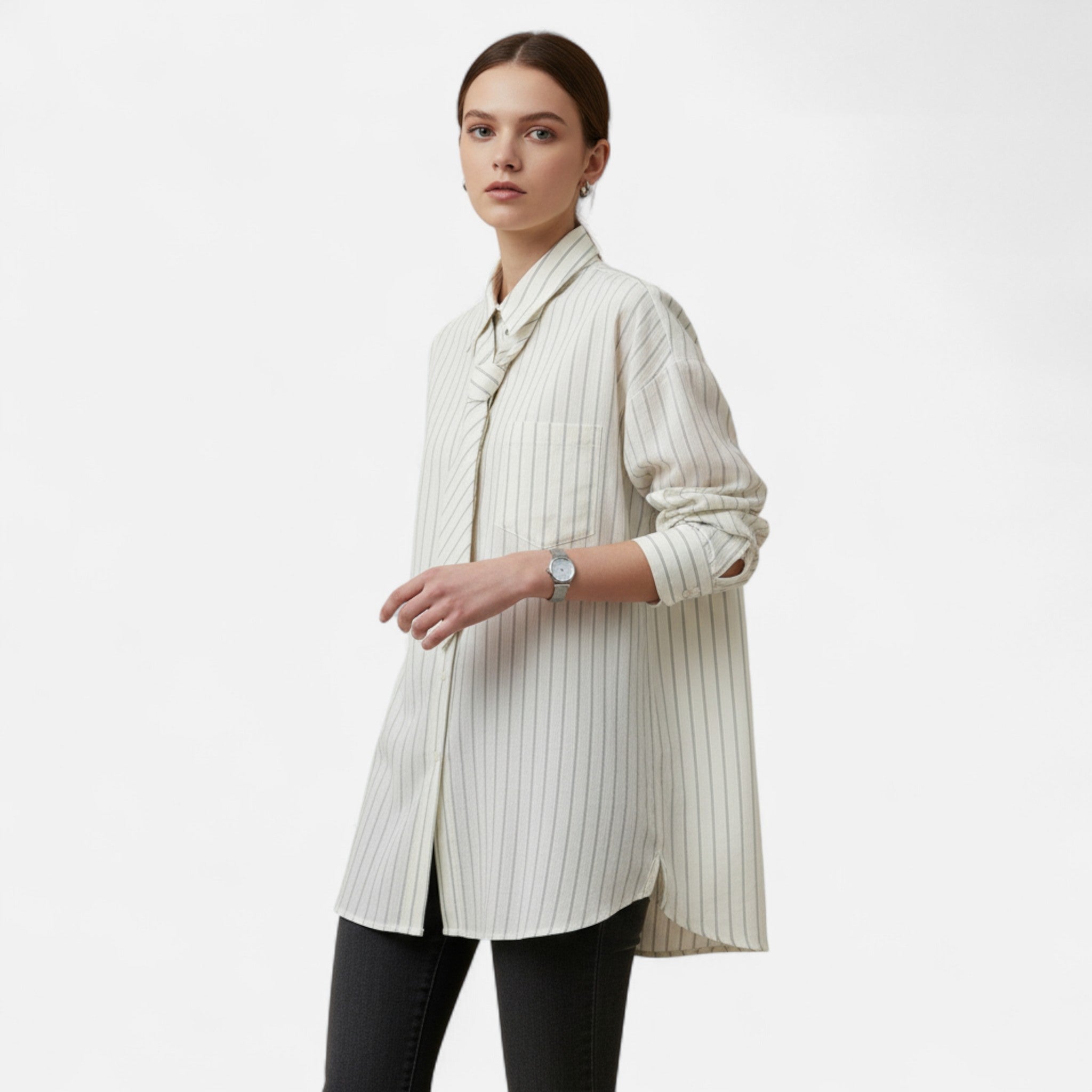 Renvieri | Amélie – Chemise à Rayures avec Nœud Élégant