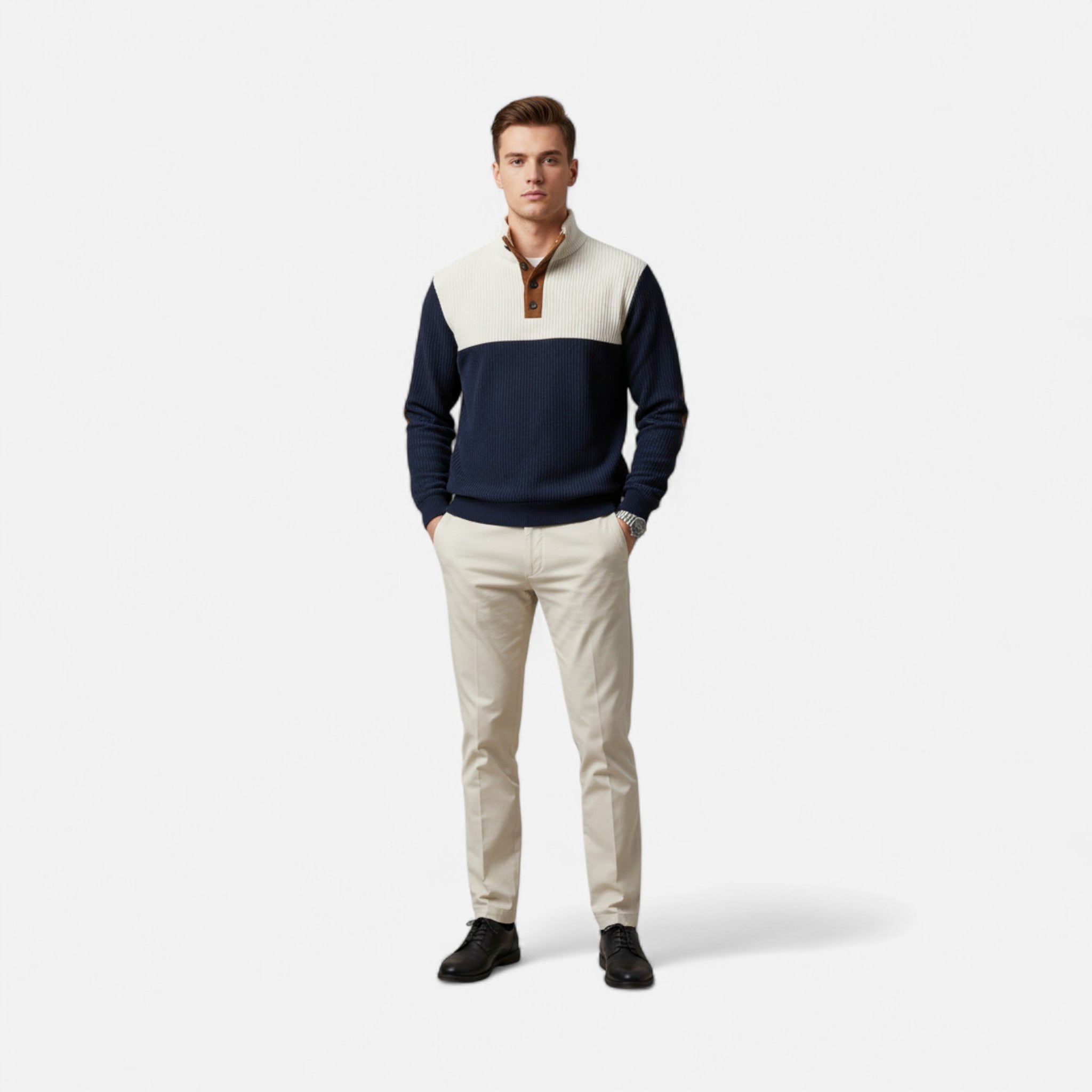 Renvieri | Pull Rétro Color Block – Élégance Texturée