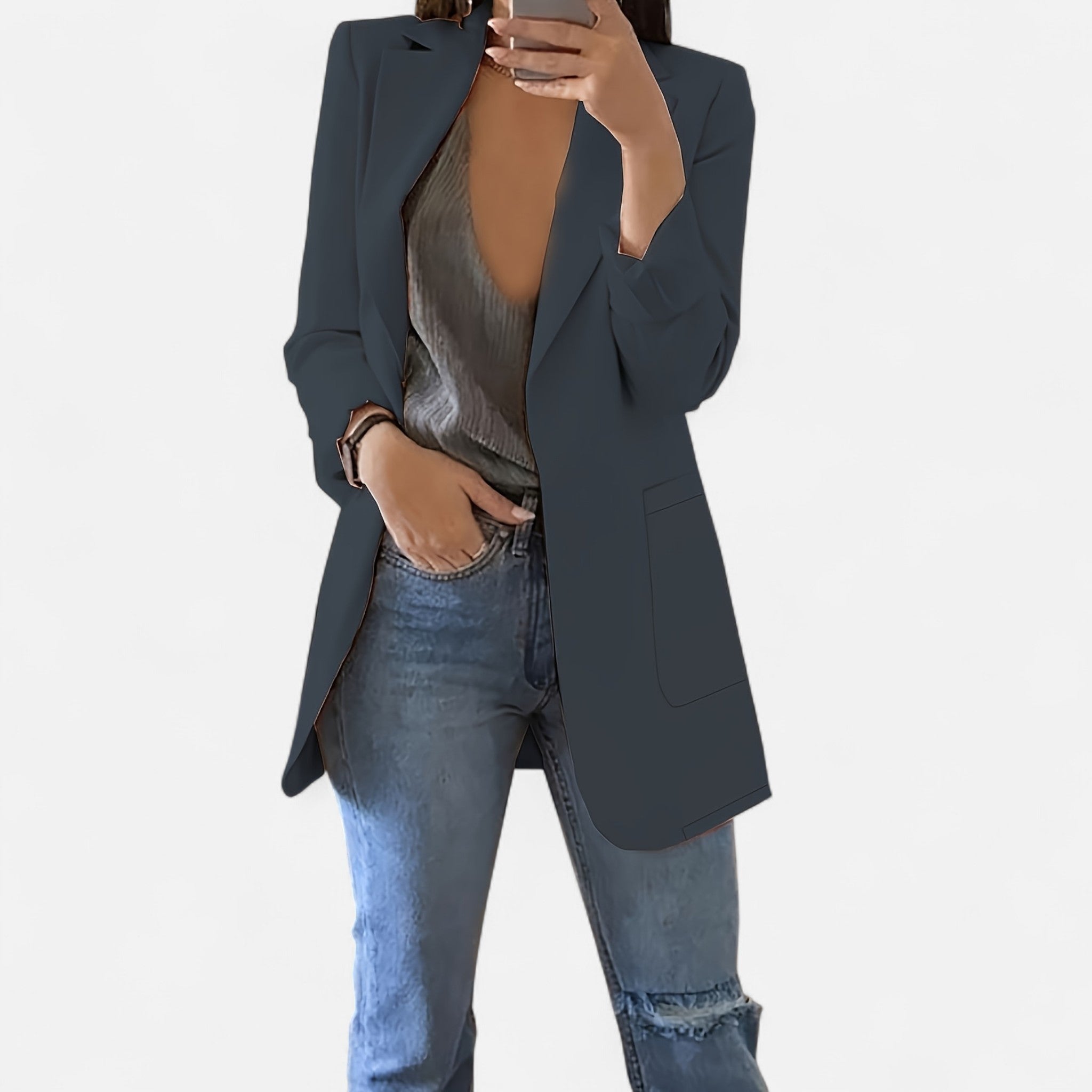 Renvieri | Blazer Croisé Bleu Poudré – Élégance Moderne