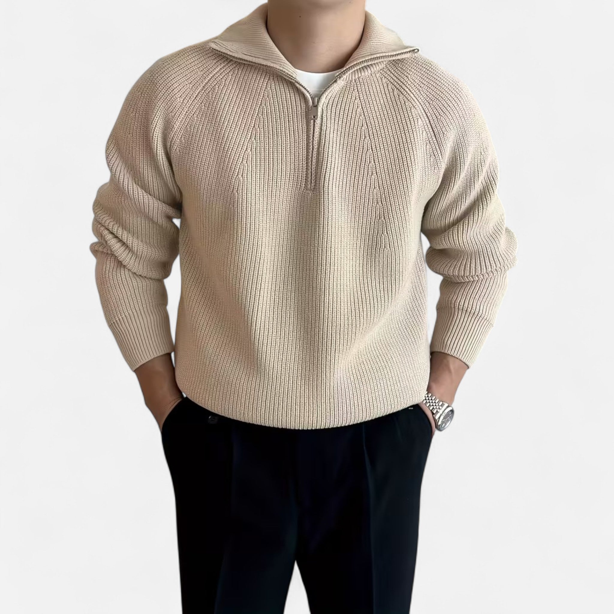 Renvieri | Pull Zippé Épais – Chaleur et Élégance Décontractée