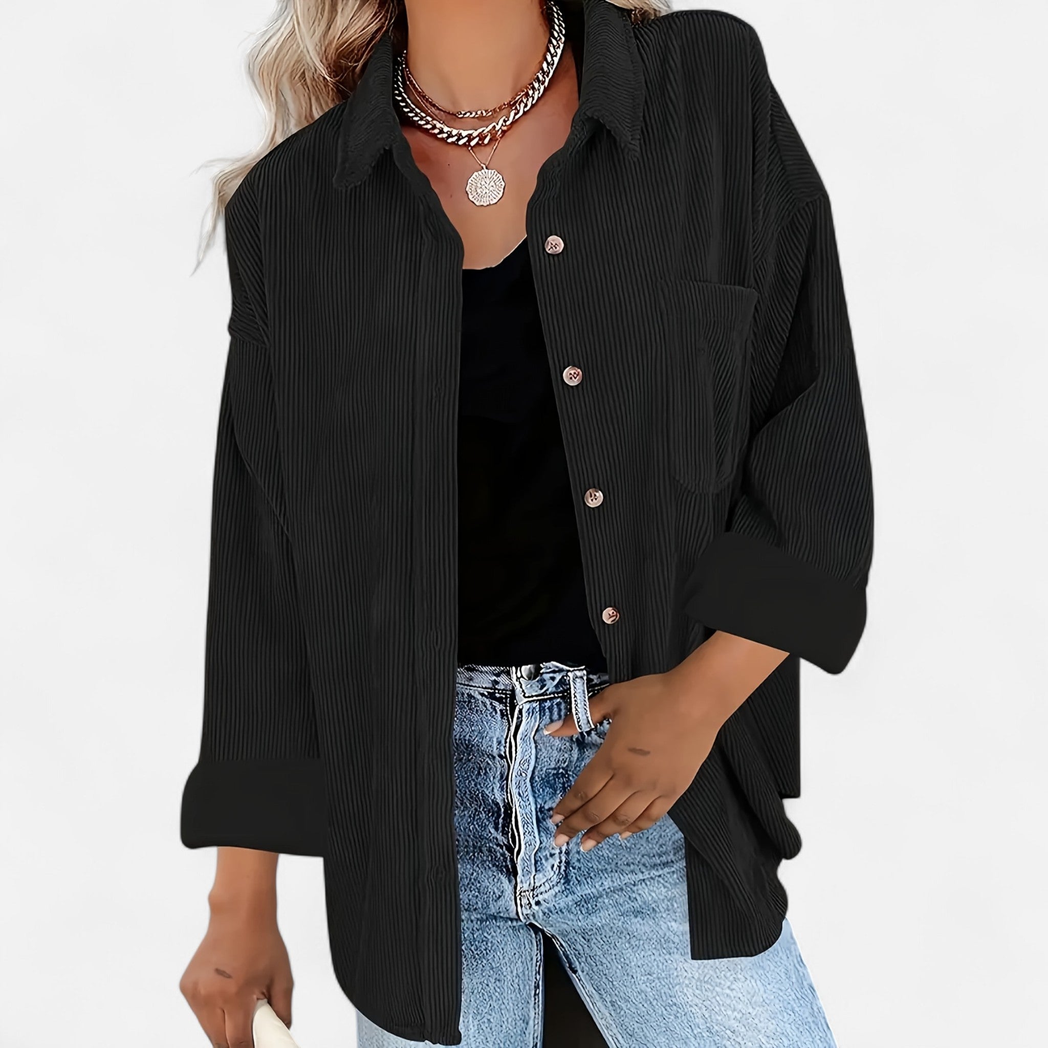 Renvieri | Surchemise Femme Oversize en Velours Côtelé – Élégance Décontractée