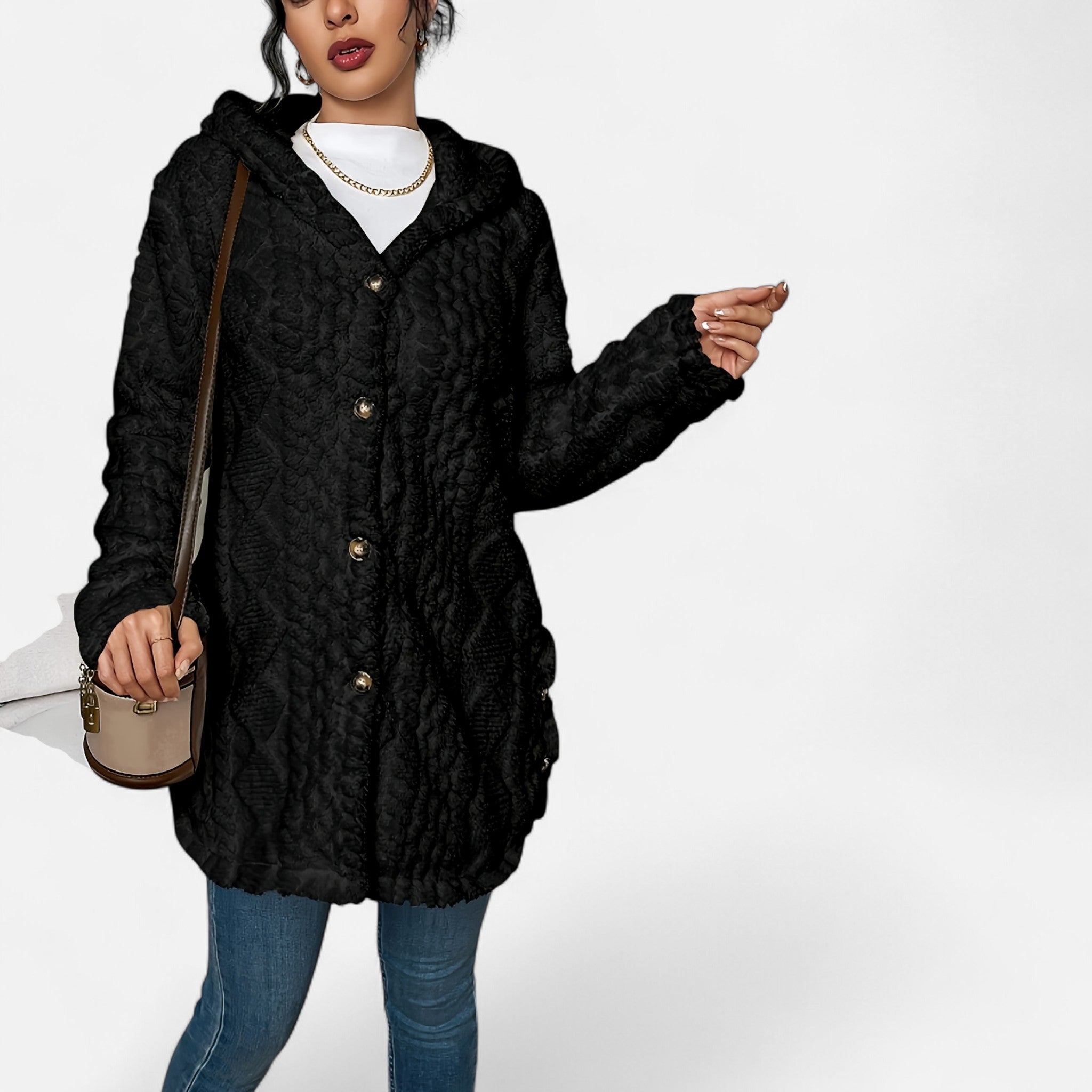 Renvieri | Manteau en Jacquard à Capuche – Élégance d’Hiver