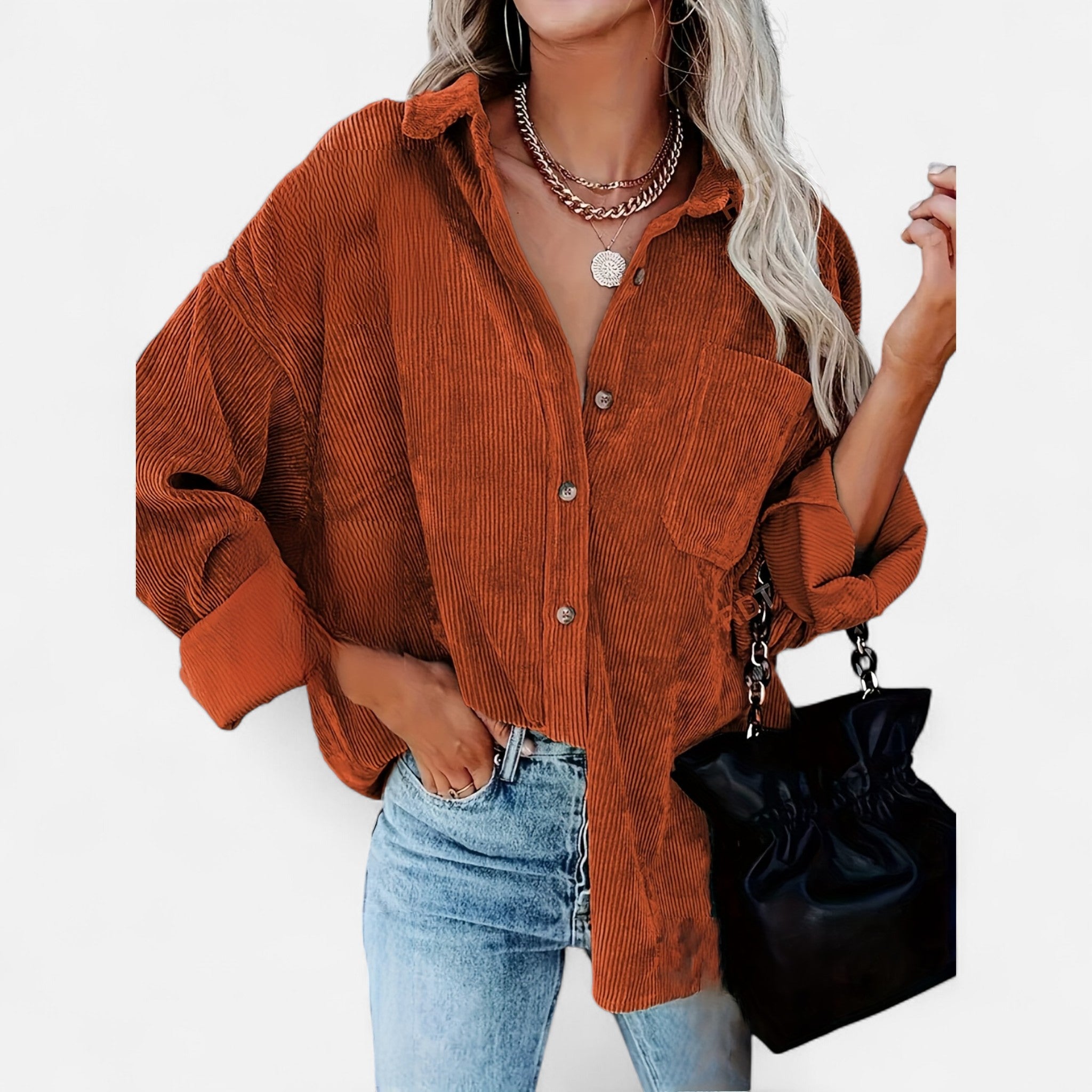 Renvieri | Surchemise Femme Oversize en Velours Côtelé – Élégance Décontractée