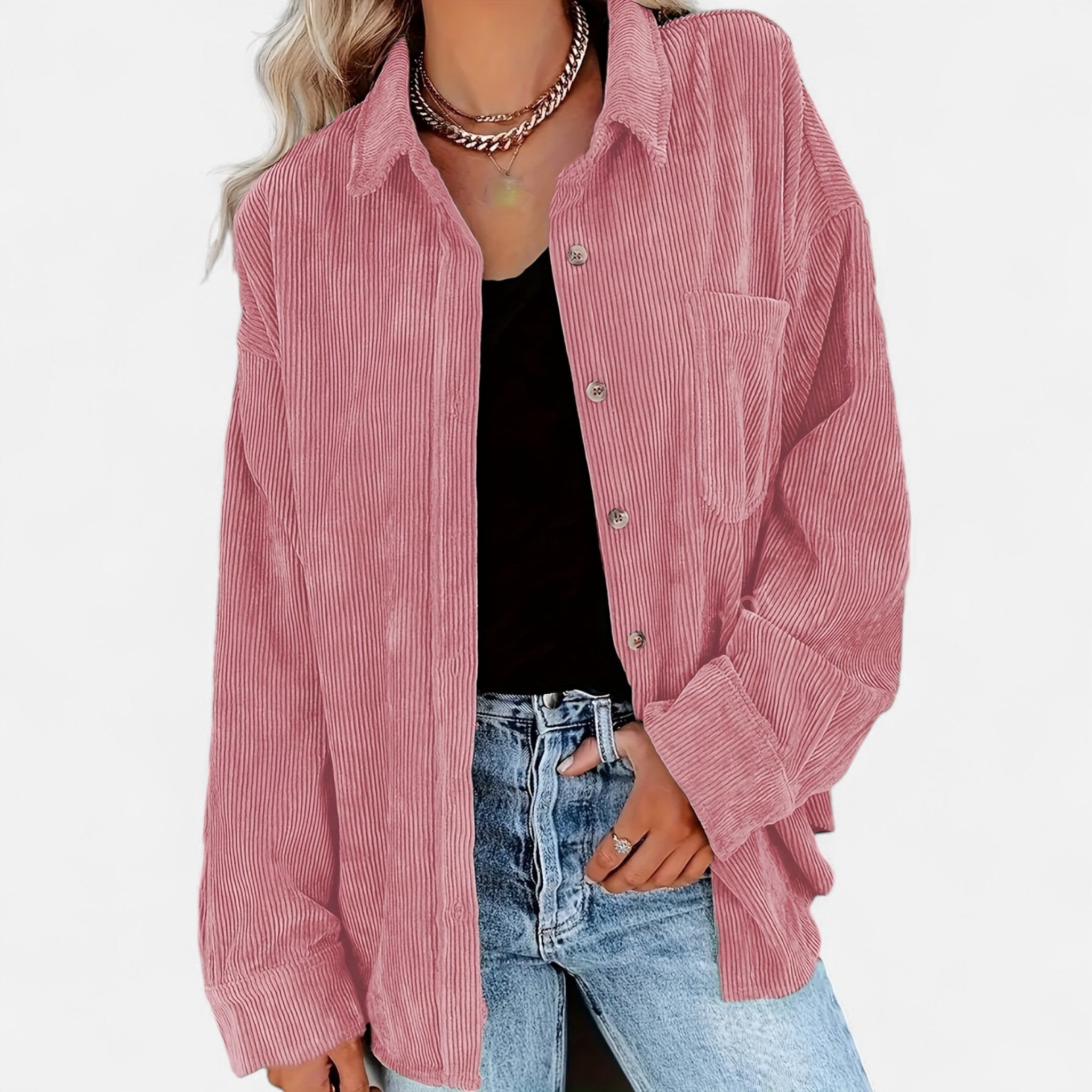 Renvieri | Surchemise Femme Oversize en Velours Côtelé – Élégance Décontractée