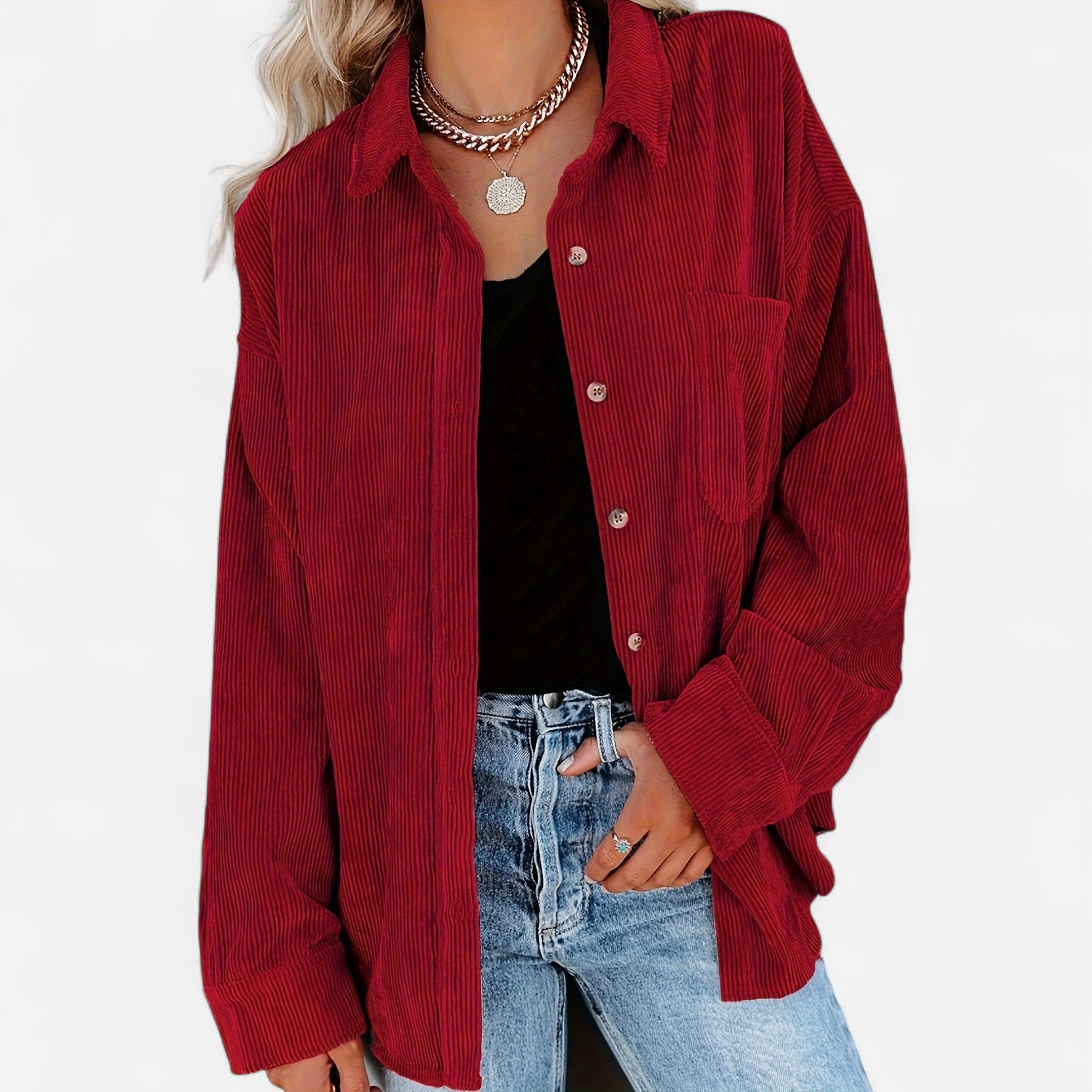 Renvieri | Surchemise Femme Oversize en Velours Côtelé – Élégance Décontractée