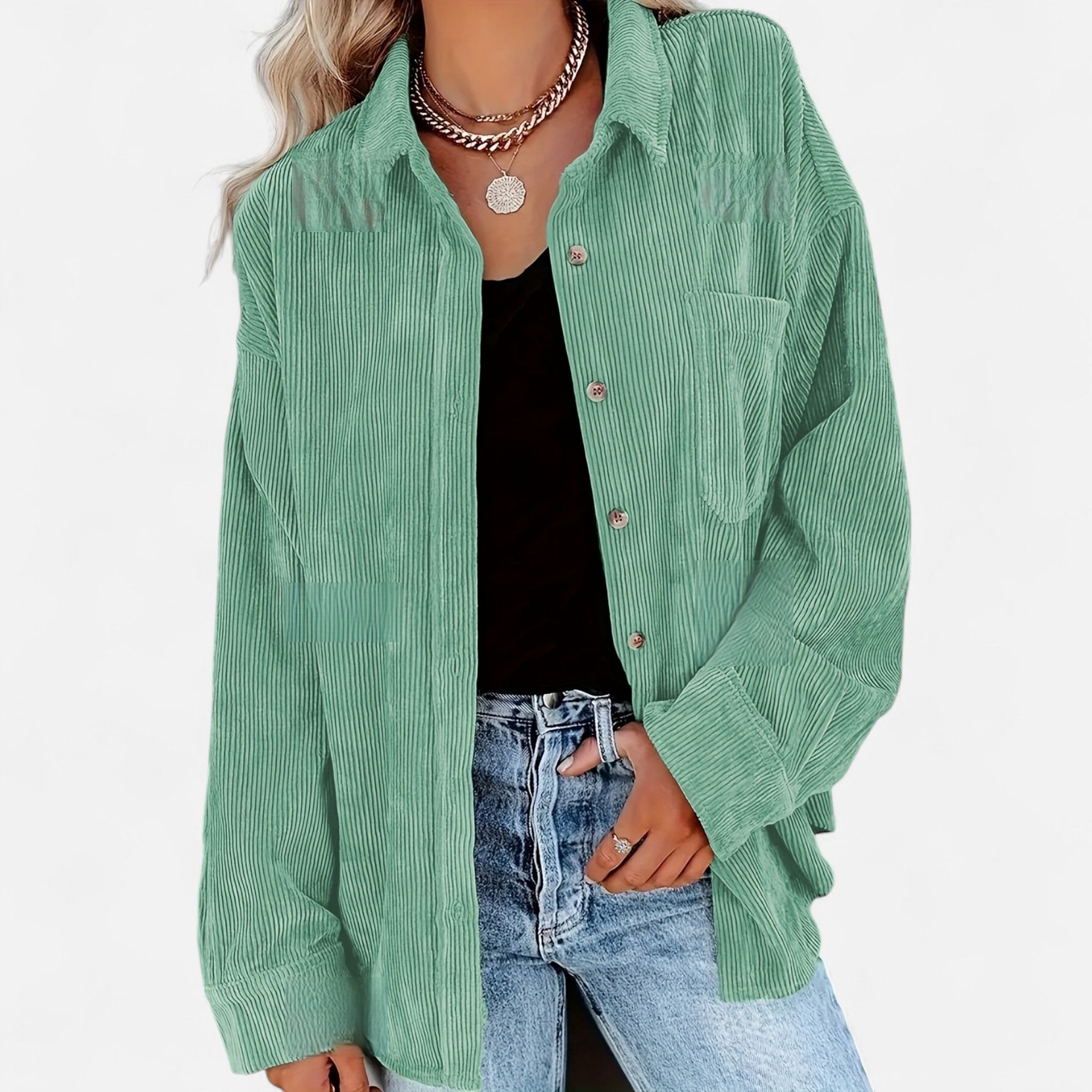 Renvieri | Surchemise Femme Oversize en Velours Côtelé – Élégance Décontractée