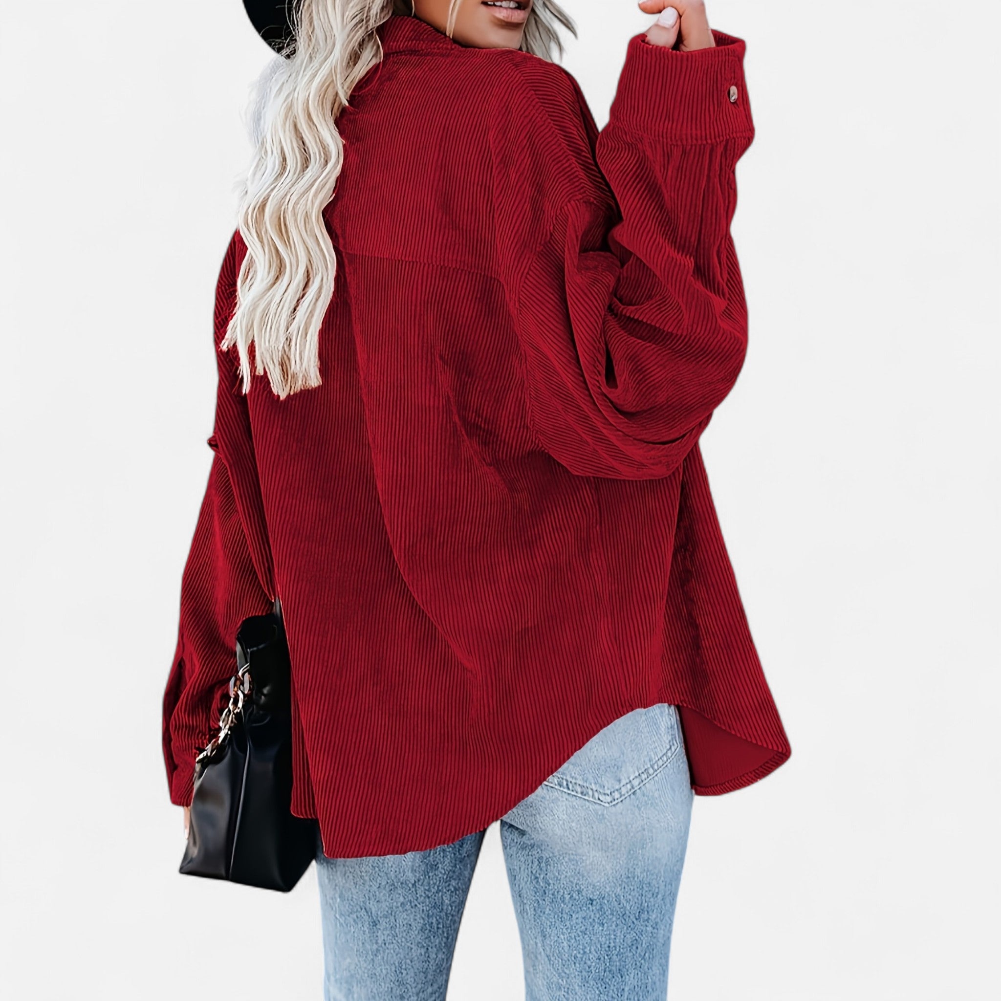 Renvieri | Surchemise Femme Oversize en Velours Côtelé – Élégance Décontractée