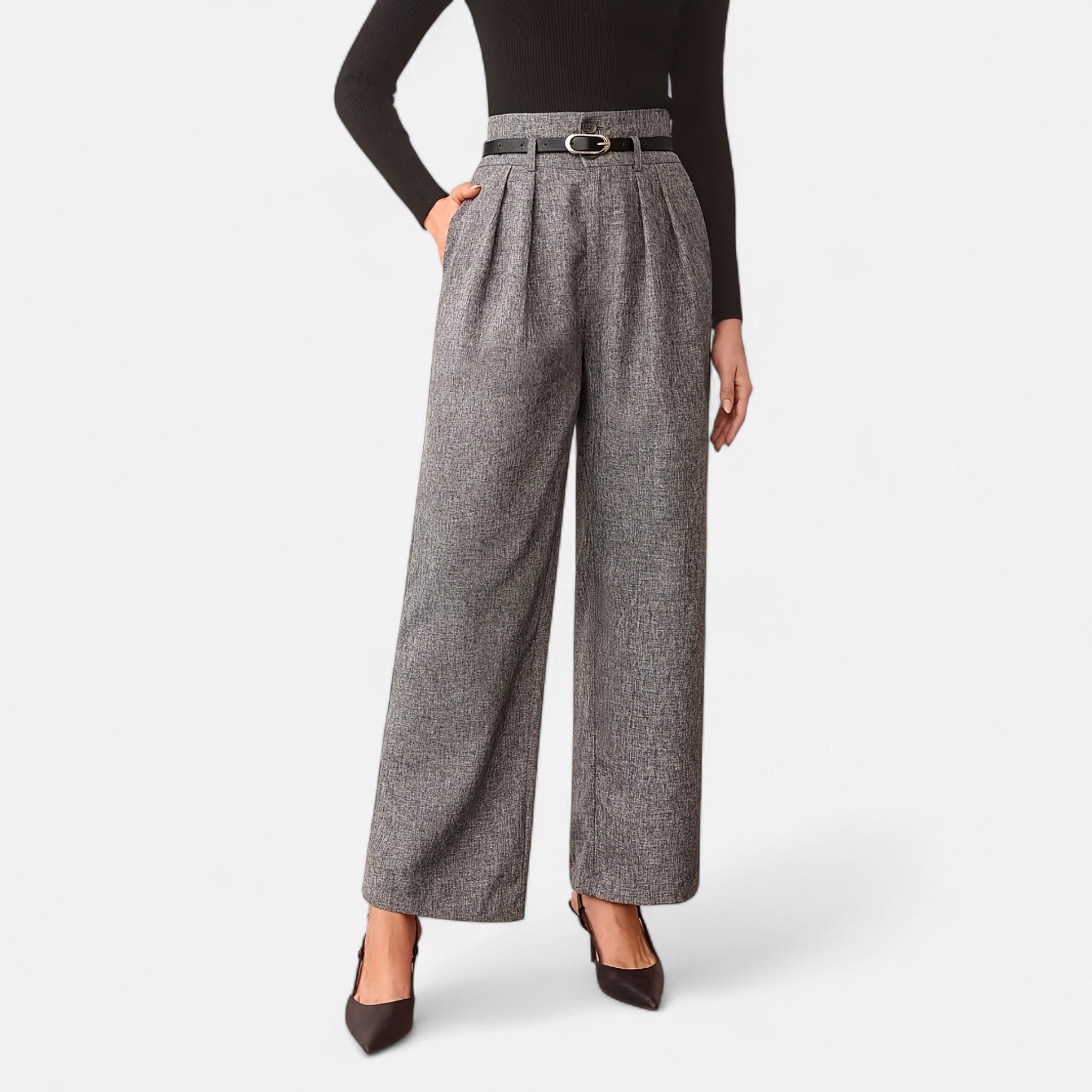 Renvieri | Pantalon Taille Haute Gris – Élégance Structurée