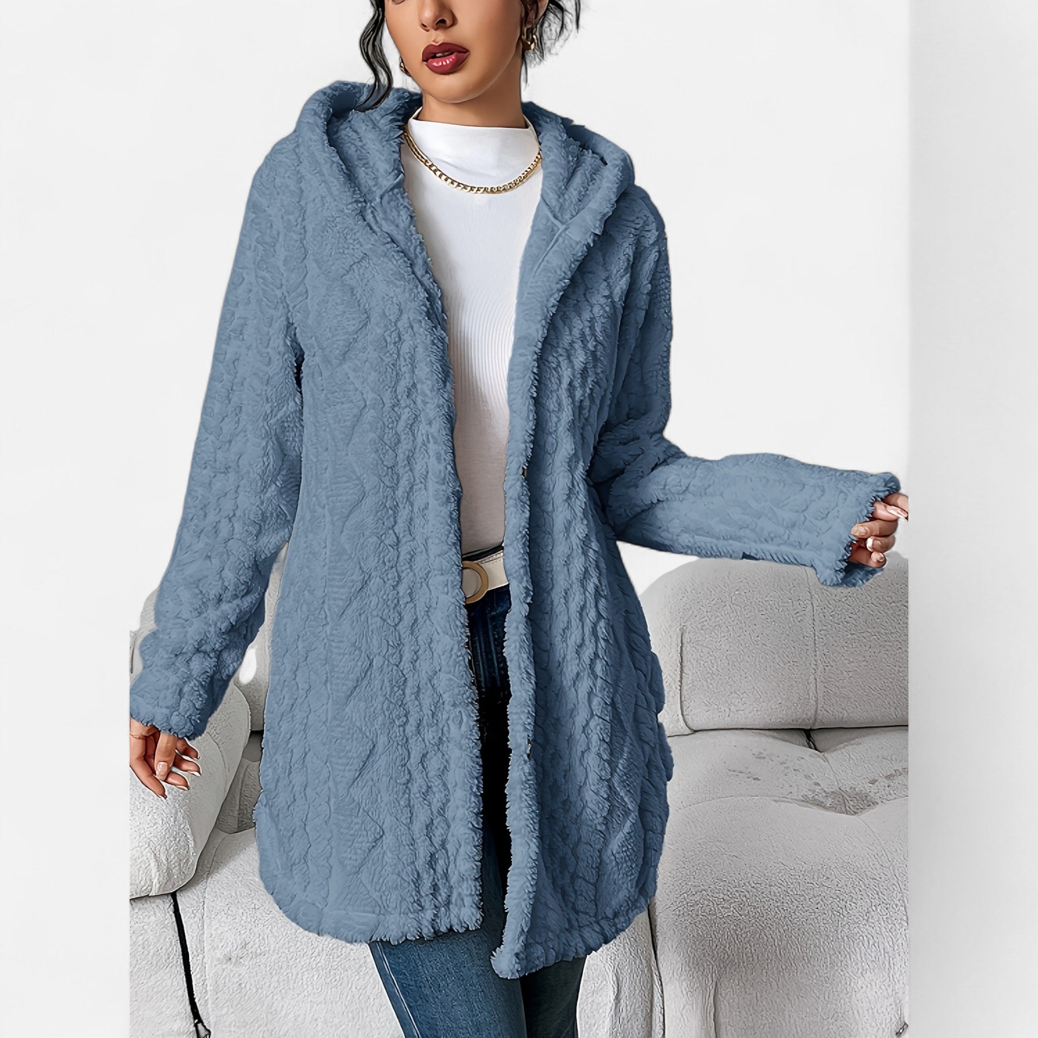 Renvieri | Manteau en Jacquard à Capuche – Élégance d’Hiver