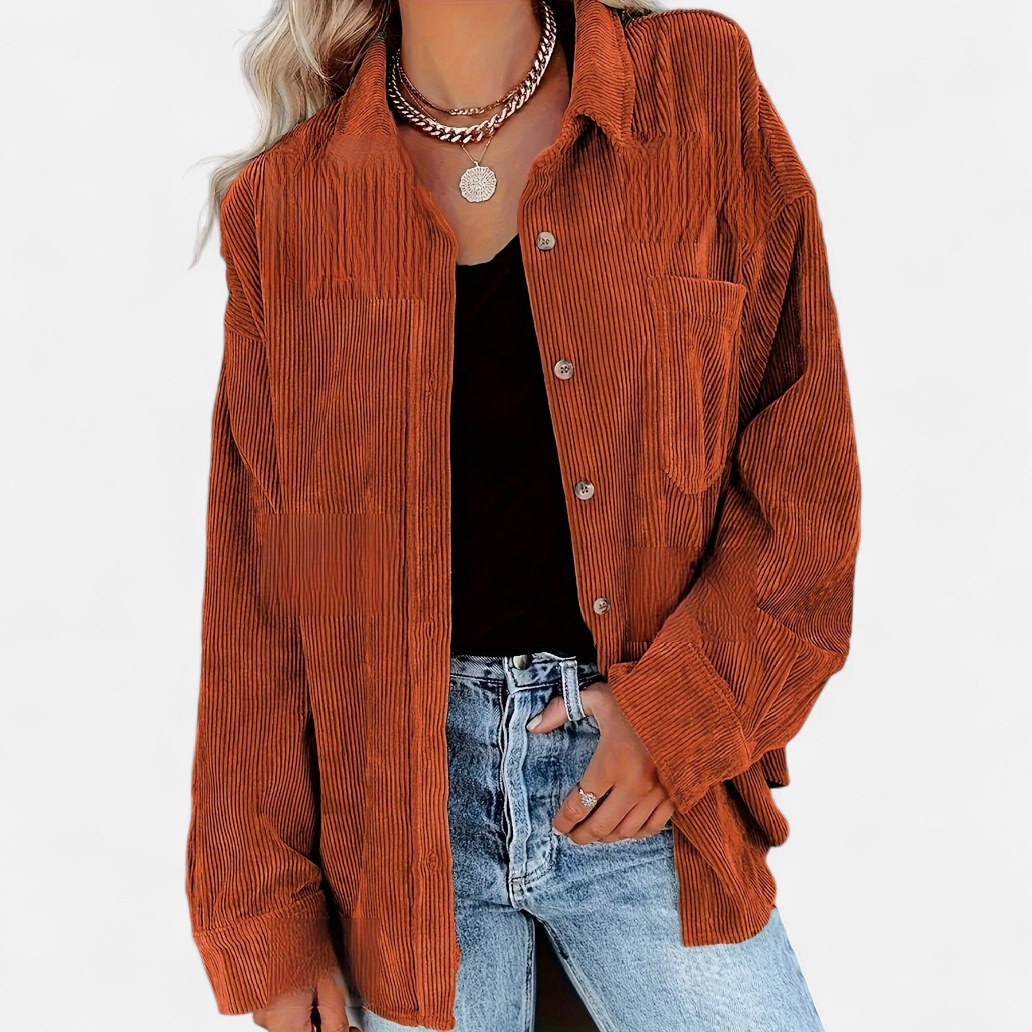 Renvieri | Surchemise Femme Oversize en Velours Côtelé – Élégance Décontractée