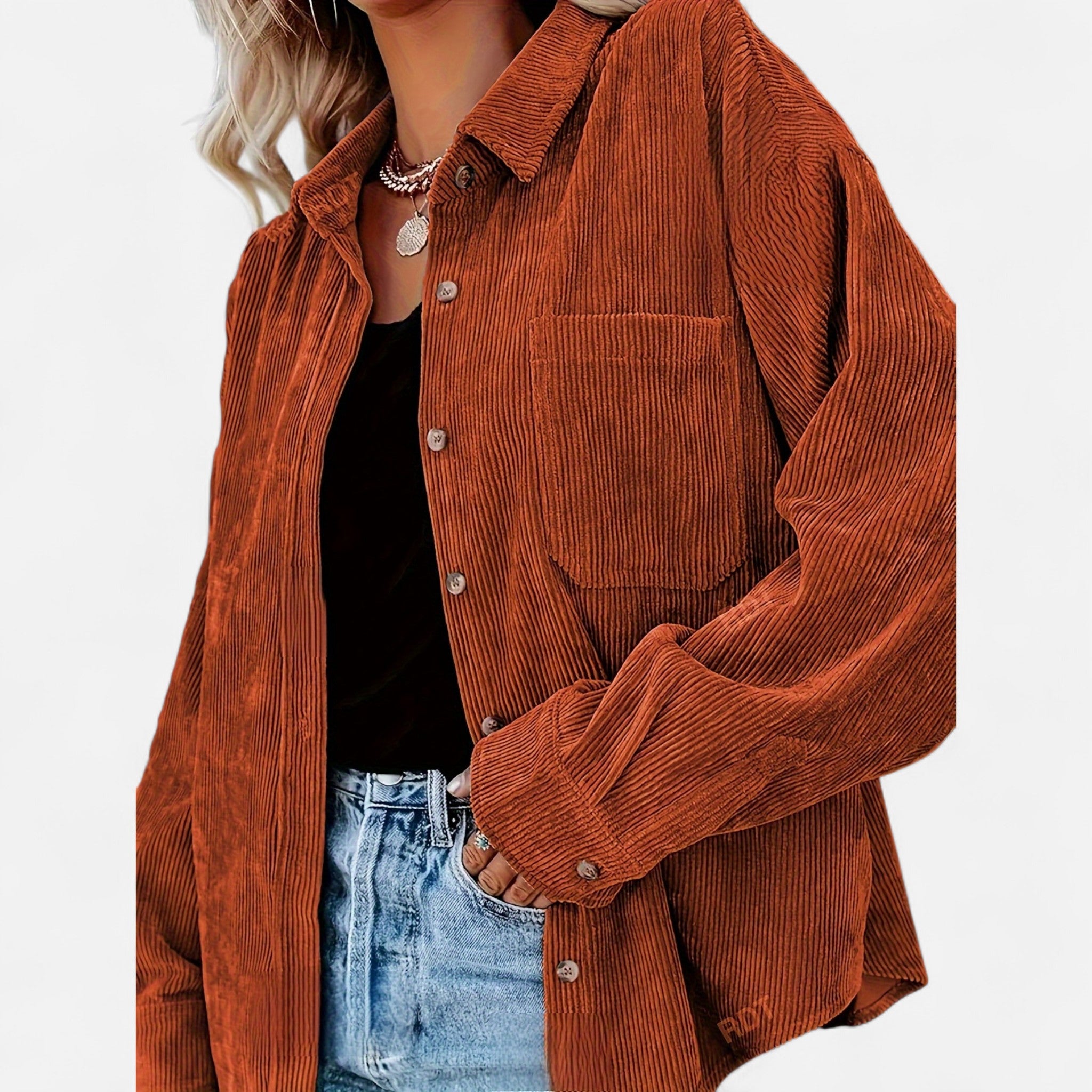 Renvieri | Surchemise Femme Oversize en Velours Côtelé – Élégance Décontractée