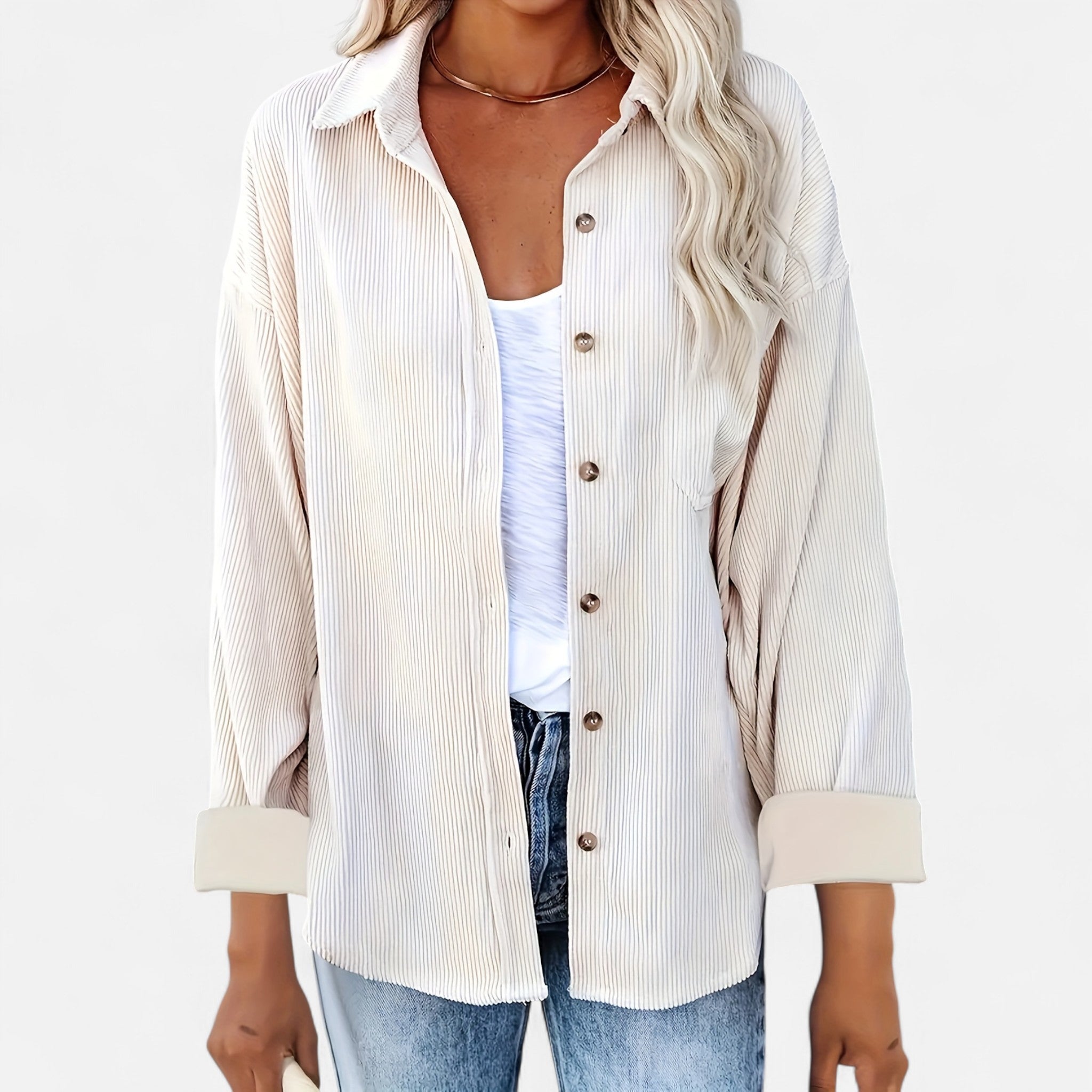 Renvieri | Surchemise Femme Oversize en Velours Côtelé – Élégance Décontractée